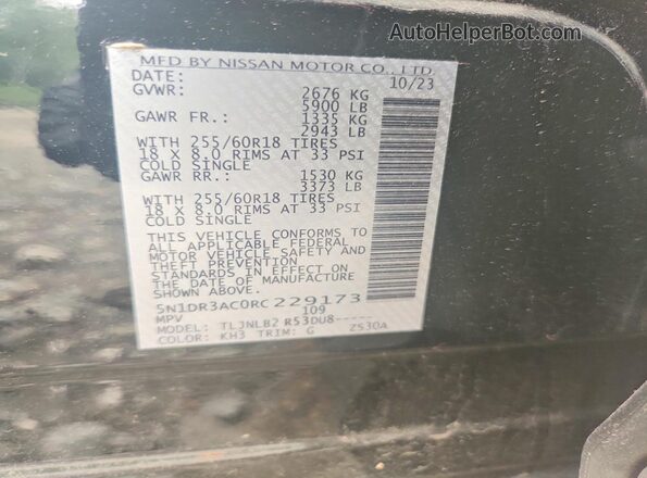 5N1DR3AC0RC229173 2024 NISSAN PATHFINDER Black Vista interior de 360 grados