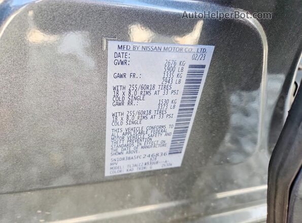 5N1DR3BA5PC246836 2023 NISSAN PATHFINDER Gray Vista de la etiqueta del VIN