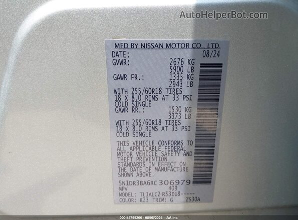 5N1DR3BA6RC306979 2024 NISSAN PATHFINDER Silver Շարժիչի բաժամունքի տեսք