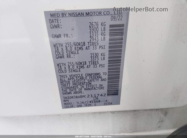 5N1DR3BA8PC211742 2023 NISSAN PATHFINDER White ძრავის განყოფილების ხედი
