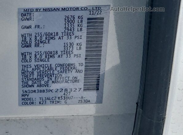 5N1DR3BB3PC228327 2023 NISSAN PATHFINDER Серебряный Панорамный вид салона 360°