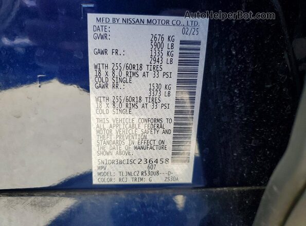 5N1DR3BC1SC236458 2025 NISSAN PATHFINDER Blue Widok wnętrza 360 stopni