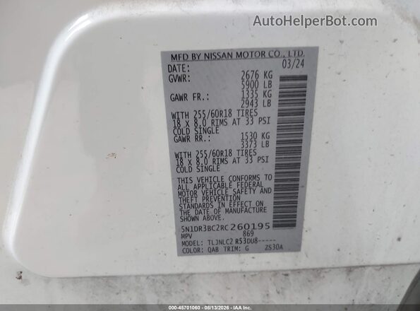 5N1DR3BC2RC260195 2024 NISSAN PATHFINDER White Widok komory silnika