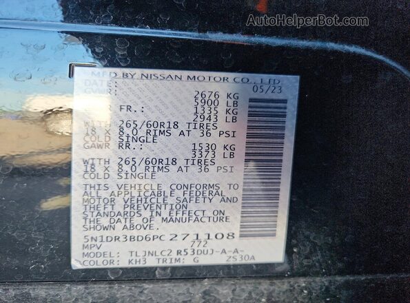 5N1DR3BD6PC271108 2023 NISSAN PATHFINDER Черный Панорамный вид салона 360°