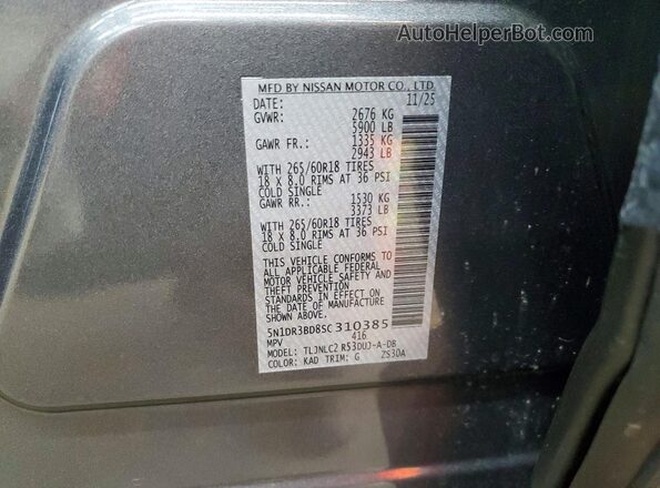 5N1DR3BD8SC310385 2025 NISSAN PATHFINDER Gray Вид наклейки з VIN-кодом