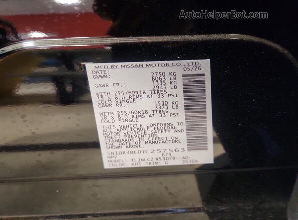 5N1DR3BE0TC257563 2026 NISSAN PATHFINDER Black Vista de la etiqueta del VIN