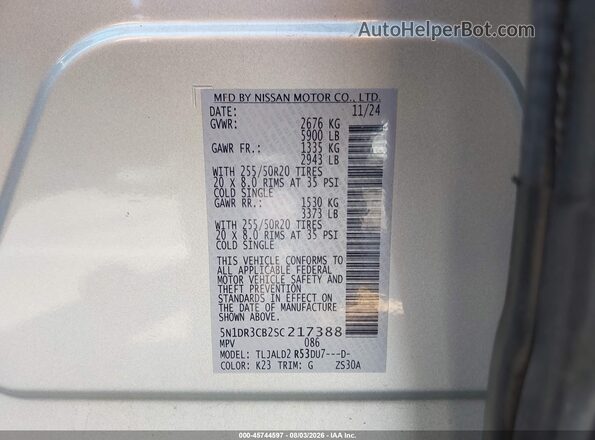 5N1DR3CB2SC217388 2025 NISSAN PATHFINDER Silver Vista del compartimento del motor