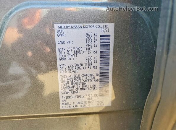 5N1DR3CB5PC275180 2023 NISSAN PATHFINDER Серый Вид наклейки с VIN-кодом