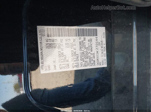 5N1DR3CC1NC270144 2022 NISSAN PATHFINDER Black Engine compartment view
