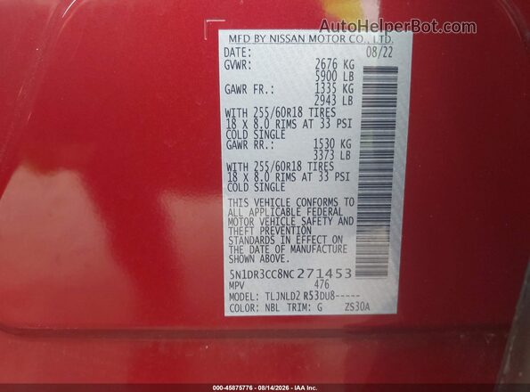 5N1DR3CC8NC271453 2022 NISSAN PATHFINDER Красный Вид подкапотного пространства