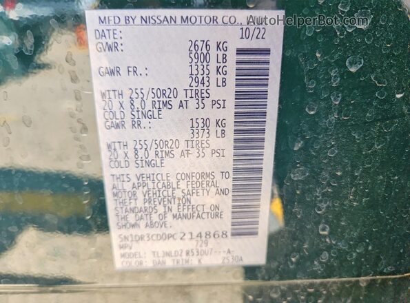 5N1DR3CD0PC214868 2023 NISSAN PATHFINDER Зеленый Вид наклейки с VIN-кодом