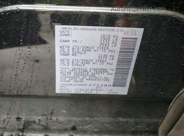 5N1DR3CD9PC271389 2023 NISSAN PATHFINDER Black Vista de la etiqueta del VIN