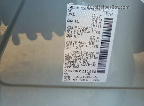 5N1DR3CDXSC211968 2025 NISSAN PATHFINDER Gray Vista interior de 360 grados