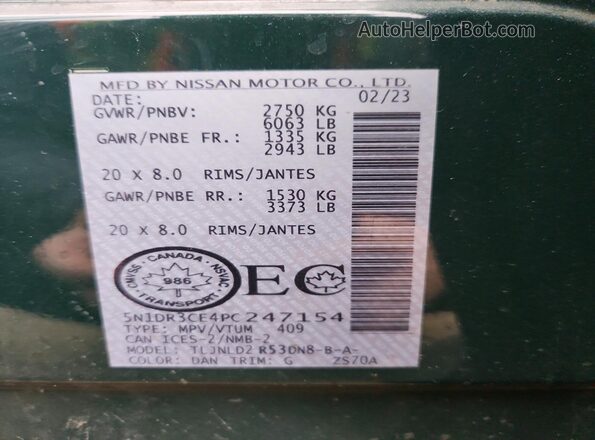 5N1DR3CE4PC247154 2023 NISSAN PATHFINDER Green Панорамний вид салону 360°