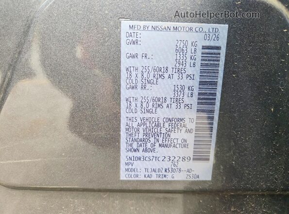 5N1DR3CS7TC232289 2026 NISSAN PATHFINDER Gray Вид наклейки з VIN-кодом