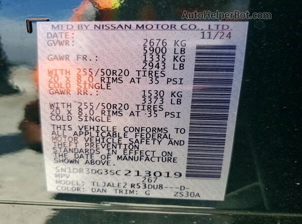 5N1DR3DG3SC213019 2025 NISSAN PATHFINDER Green Vista de la etiqueta del VIN