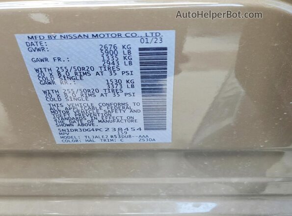 5N1DR3DG4PC238454 2023 NISSAN PATHFINDER Коричневый Вид наклейки с VIN-кодом