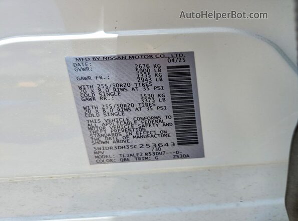 5N1DR3DH3SC253643 2025 NISSAN PATHFINDER White Widok komory silnika