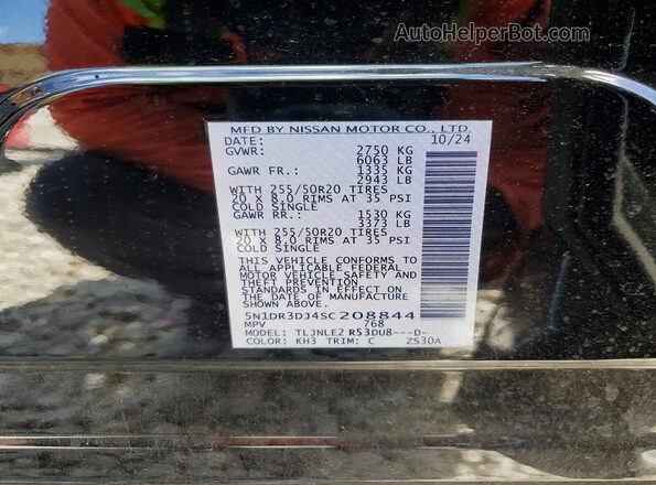 5N1DR3DJ4SC208844 2025 NISSAN PATHFINDER Black Панорамний вид салону 360°