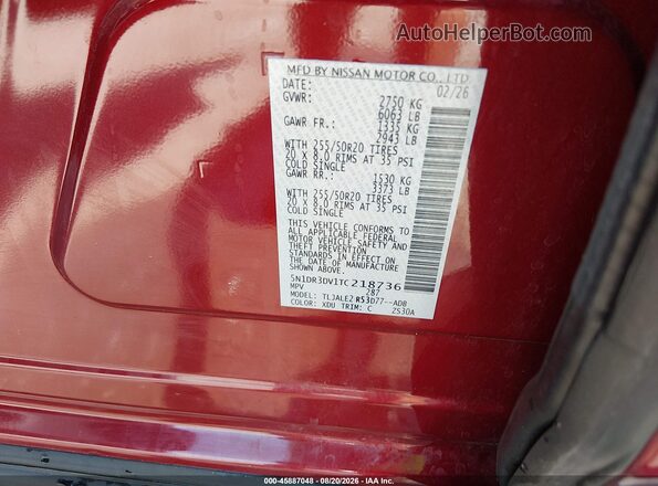 5N1DR3DV1TC218736 2026 NISSAN PATHFINDER Красный Вид подкапотного пространства
