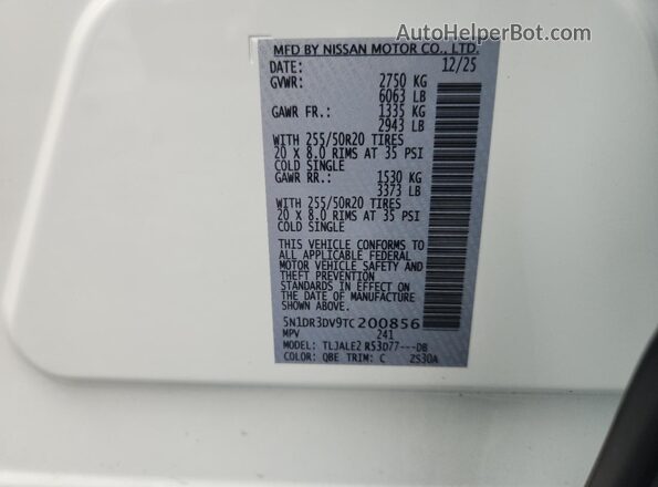 5N1DR3DV9TC200856 2026 NISSAN PATHFINDER White Vista de la etiqueta del VIN