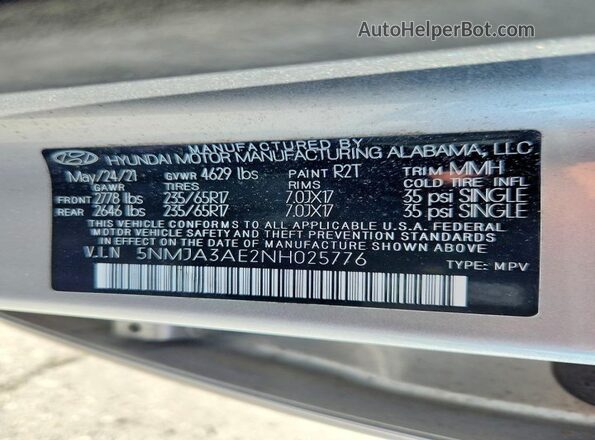 5NMJA3AE2NH025776 2022 HYUNDAI TUCSON Silver 360 interior view