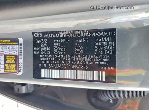 5NMJA3DE4SH521895 2025 HYUNDAI TUCSON Gray Widok naklejki z numerem VIN
