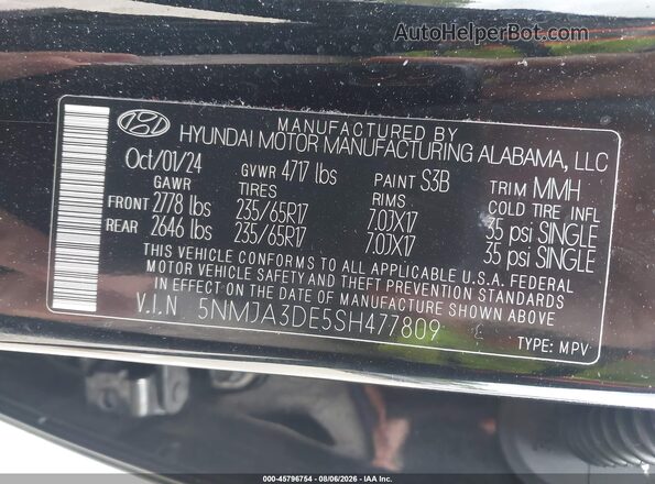 5NMJA3DE5SH477809 2025 HYUNDAI TUCSON Black Vista del compartimento del motor
