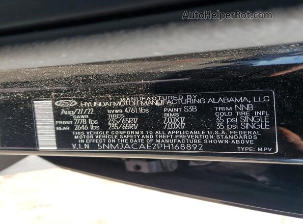 5NMJACAE2PH168892 2023 HYUNDAI TUCSON Black VIN կոդի պիտակի տեսք