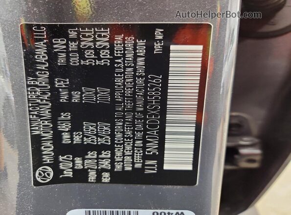 5NMJACDEXSH585262 2025 HYUNDAI TUCSON Gray 