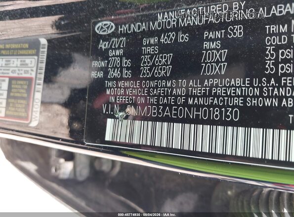 5NMJB3AE0NH018130 2022 HYUNDAI TUCSON Black ძრავის განყოფილების ხედი