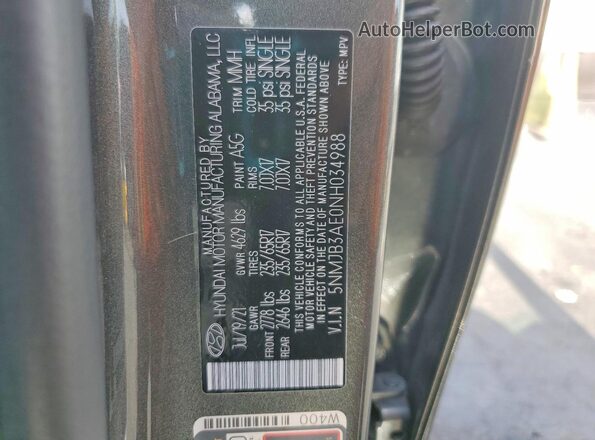 5NMJB3AE0NH034988 2022 HYUNDAI TUCSON Серый Вид наклейки с VIN-кодом
