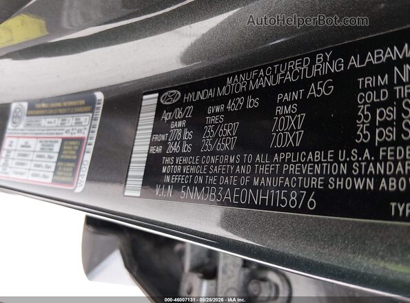 5NMJB3AE0NH115876 2022 HYUNDAI TUCSON Серый Вид подкапотного пространства