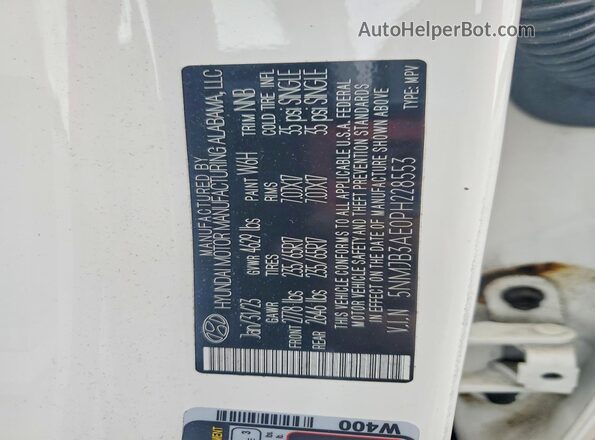 5NMJB3AE0PH228553 2023 HYUNDAI TUCSON White Vista de la etiqueta del VIN