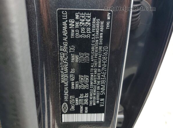 5NMJB3AE2NH081620 2022 HYUNDAI TUCSON Black Widok wnętrza 360 stopni
