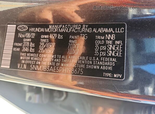 5NMJB3AE5PH198675 2023 HYUNDAI TUCSON Gray VIN კოდის სტიკერის ხედი