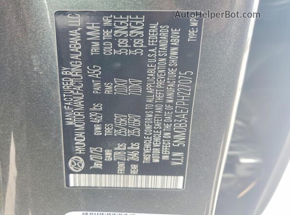5NMJB3AE7PH227075 2023 HYUNDAI TUCSON Gray VIN sticker view