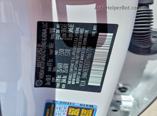 5NMJB3DE0TH667709 2026 HYUNDAI TUCSON White Vista de la etiqueta del VIN