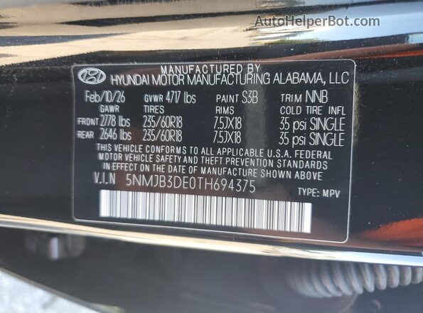 5NMJB3DE0TH694375 2026 HYUNDAI TUCSON Black Սալոնի 360 աստիճան տեսք
