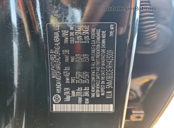 5NMJB3DE1RH423009 2024 HYUNDAI TUCSON Black Vista de la etiqueta del VIN