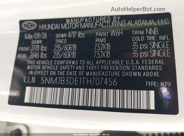 5NMJB3DE1TH707456 2026 HYUNDAI TUCSON White ძრავის განყოფილების ხედი