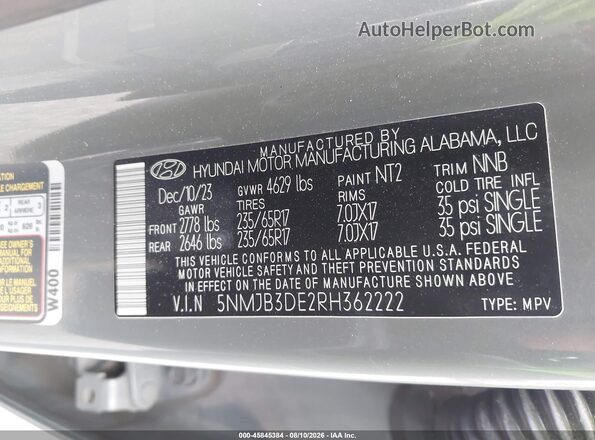 5NMJB3DE2RH362222 2024 HYUNDAI TUCSON Gray Engine compartment view