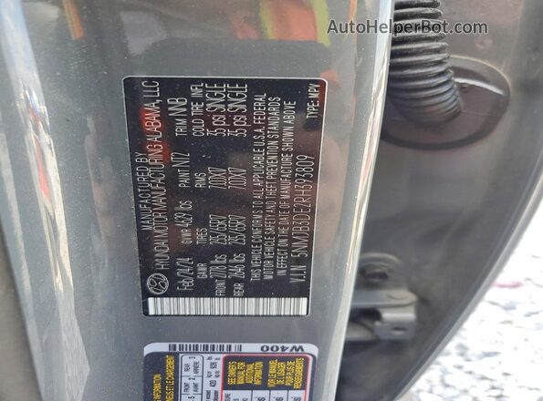5NMJB3DE2RH393809 2024 HYUNDAI TUCSON Gray VIN კოდის სტიკერის ხედი