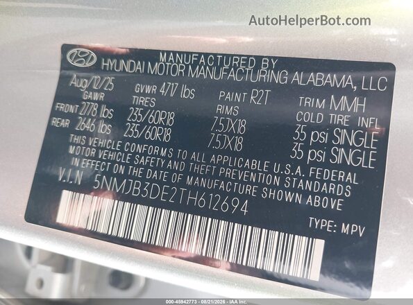 5NMJB3DE2TH612694 2026 HYUNDAI TUCSON Silver ძრავის განყოფილების ხედი