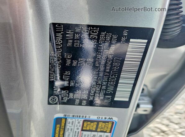 5NMJB3DE2TH618172 2026 HYUNDAI TUCSON Silver Vista de la etiqueta del VIN