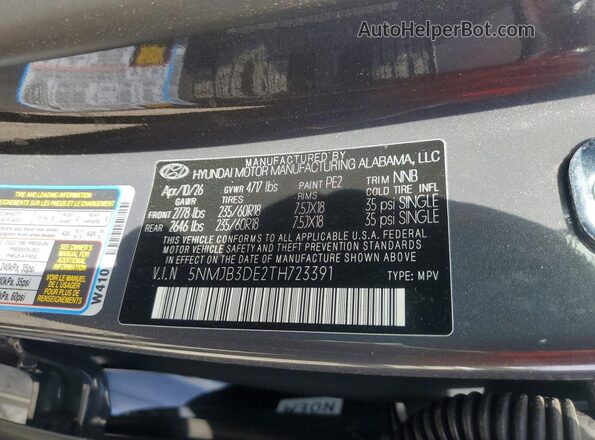 5NMJB3DE2TH723391 2026 HYUNDAI TUCSON Gray VIN კოდის სტიკერის ხედი