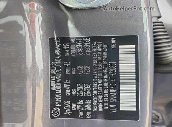 5NMJB3DE4TH720881 2026 HYUNDAI TUCSON Charcoal Vista interior de 360 grados