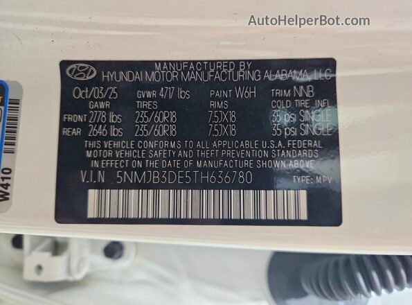 5NMJB3DE5TH636780 2026 HYUNDAI TUCSON White 360 interior view
