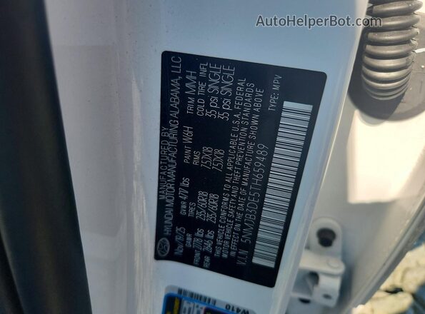 5NMJB3DE5TH659489 2026 HYUNDAI TUCSON Белый Вид наклейки с VIN-кодом