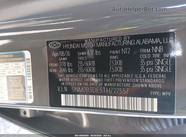 5NMJB3DE5TH722557 2026 HYUNDAI TUCSON Gray Widok komory silnika